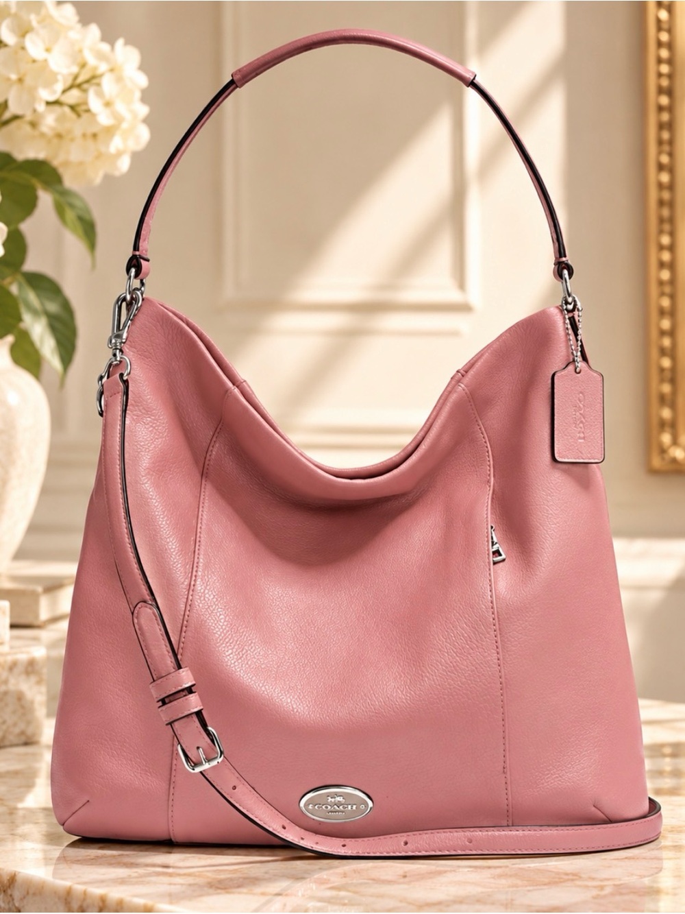 Coach Isabelle Shadow Rose Mauve Pink Pebbled Leather Crossbody Handbag F34511 - Picture 1 of 16